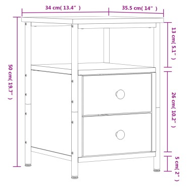 vidaXL Κομοδίνο Καπνιστή Δρυς 34x35,5x50cm Επεξεργασμένο Ξύλο 1 τεμ.