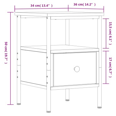 vidaXL Κομοδίνο Καπνιστή Δρυς 34x36x50cm από Επεξεργασμένο Ξύλο 1 τεμ.