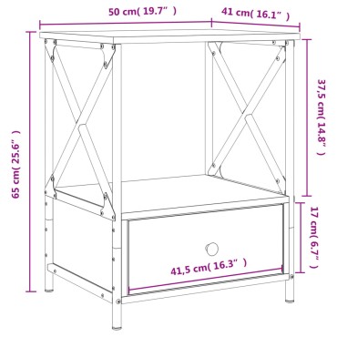 vidaXL Κομοδίνο Καφέ Δρυς 50x41x65cm από Επεξεργασμένο Ξύλο 1 τεμ.