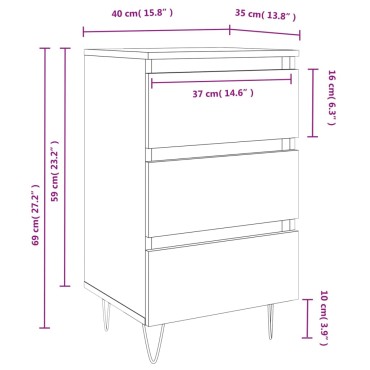 vidaXL Κομοδίνο Μαύρο 40x35x69cm από Επεξεργασμένο Ξύλο 1 τεμ.