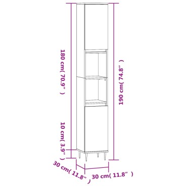 vidaXL Ντουλάπι Μπάνιου Γυαλιστερό Λευκό 30x30x190cm Επεξεργ. Ξύλο 1 τεμ.