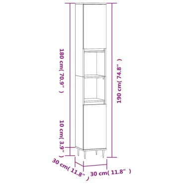 vidaXL Ντουλάπι Μπάνιου Καφέ Δρυς 30x30x190cm Επεξεργασμένο Ξύλο 1 τεμ.