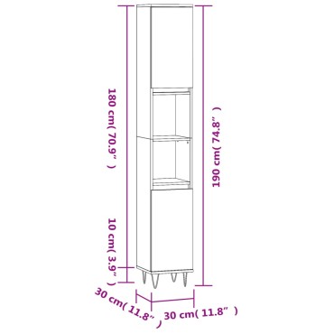 vidaXL Ντουλάπι Μπάνιου Καφέ Δρυς 30x30x190cm Επεξεργασμένο Ξύλο 1 τεμ.