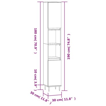 vidaXL Ντουλάπι Μπάνιου Γκρι Σκυροδέματος 30x30x190cm Επεξ. Ξύλο 1 τεμ.