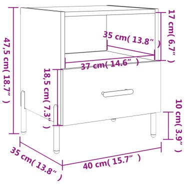 vidaXL Κομοδίνο Καφέ Δρυς 40x35x47,5cm από Επεξεργ. Ξύλο 1 τεμ.