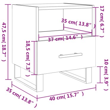 vidaXL Κομοδίνο Καπνιστή Δρυς 40x35x47,5cm από Επεξεργ. Ξύλο 1 τεμ.