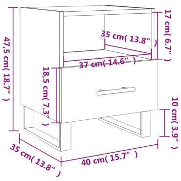 vidaXL Κομοδίνο Καφέ Δρυς 40x35x47,5cm από Επεξεργ. Ξύλο 1 τεμ.