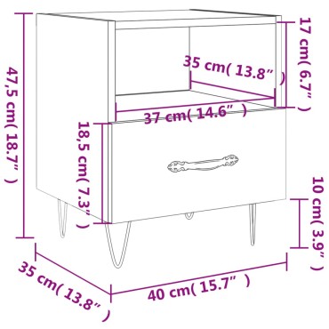 vidaXL Κομοδίνο Λευκό 40x35x47,5cm από Επεξεργασμένο Ξύλο 1 τεμ.