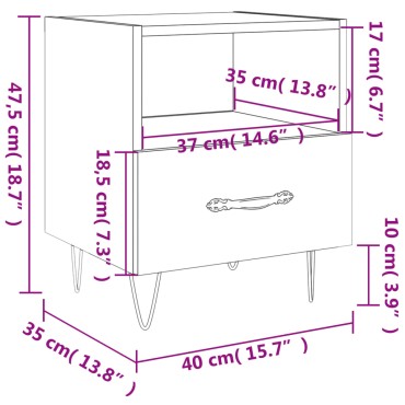 vidaXL Κομοδίνο Μαύρο 40x35x47,5cm από Επεξεργασμένο Ξύλο 1 τεμ.