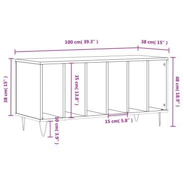 vidaXL Έπιπλο Δίσκων Μαύρο 100x38x48cm από Επεξεργασμένο Ξύλο 1 τεμ.