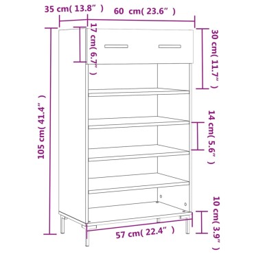 vidaXL Παπουτσοθήκη Γκρι Σκυροδέματος 60x35x105cm από Επεξεργ. Ξύλο 1 τεμ.