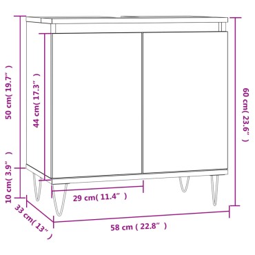 vidaXL Ντουλάπι Μπάνιου Καπνιστή Δρυς 58x33x60cm Επεξεργ. Ξύλο 1 τεμ.