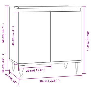 vidaXL Ντουλάπι Μπάνιου Γκρι Σκυροδεμ. 58x33x60cm Επεξεργ. Ξύλο 1 τεμ.