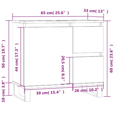 vidaXL Ντουλάπι Μπάνιου Γκρι Σκυροδέματος 65x33x60cm Επεξ. Ξύλο 1 τεμ.