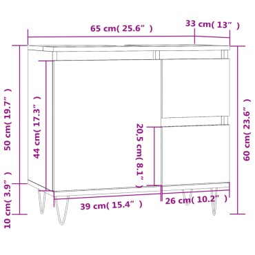 vidaXL Ντουλάπι Μπάνιου Γκρι Sonoma 65x33x60cm Επεξεργασμένο Ξύλο 1 τεμ.