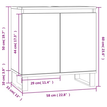 vidaXL Ντουλάπι Μπάνιου Γκρι Σκυροδεμ. 58x33x60cm Επεξεργ. Ξύλο 1 τεμ.