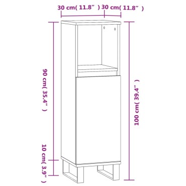 vidaXL Ντουλάπι Μπάνιου Γκρι Σκυροδέματος 30x30x100cm Επεξ. Ξύλο 1 τεμ.