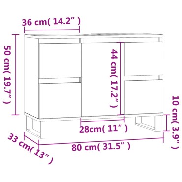 vidaXL Ντουλάπι Μπάνιου Καφέ Δρυς 80x33x60cm Επεξεργασμένο Ξύλο 1 τεμ.