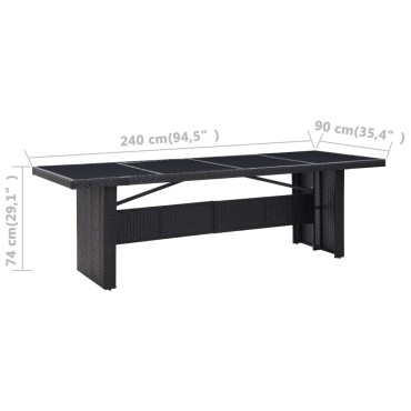 vidaXL Τραπέζι Κήπου Μαύρο 240x90x74cm από Συνθετικό Ρατάν/Γυαλί 1 τεμ.