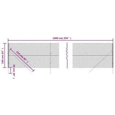 vidaXL Συρματόπλεγμα Περίφραξης Ασημί 1,6 x 10 μ. με Στύλους