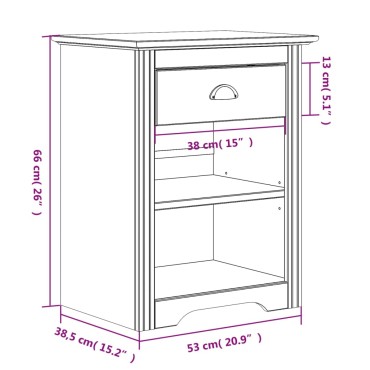 vidaXL Κομοδίνο BODO Λευκό 53x38,5x67cm από Μασίφ Ξύλο Πεύκου 1 τεμ.