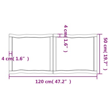 vidaXL Επιφ Τραπεζιού Αν Καφέ 120x50x(2-6)cm Ακατέργ. Μασίφ Ξύλο Δρυός 1 τεμ.