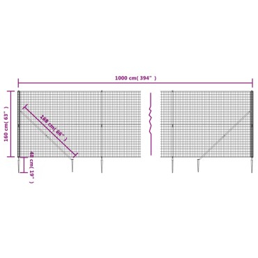 vidaXL Συρματόπλεγμα Περίφραξης Πράσινο 1,6 x 10 μ. με Καρφωτές Βάσεις