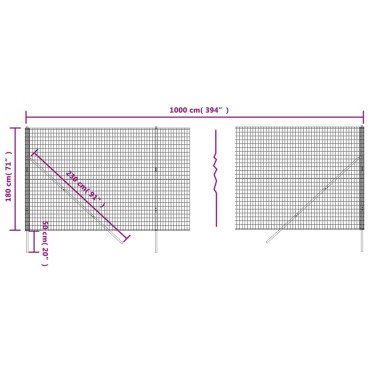 vidaXL Συρματόπλεγμα Περίφραξης Ανθρακί 1,8x10 μ. Γαλβανισμένο Ατσάλι