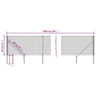 vidaXL Συρματόπλεγμα Περίφραξης Ανθρακί 0,8 x 10 μ. με Καρφωτές Βάσεις