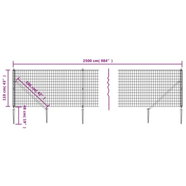 vidaXL Συρματόπλεγμα Περίφραξης Ανθρακί 1,1 x 25 μ. με Καρφωτές Βάσεις