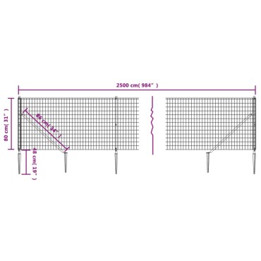 vidaXL Συρματόπλεγμα Περίφραξης Ανθρακί 0,8 x 25 μ. με Καρφωτές Βάσεις