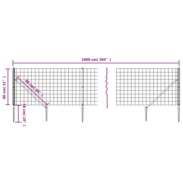 vidaXL Συρματόπλεγμα Περίφραξης Ανθρακί 0,8 x 10 μ. με Καρφωτές Βάσεις