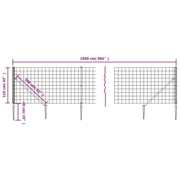 vidaXL Συρματόπλεγμα Περίφραξης Ανθρακί 1,1 x 25 μ. με Καρφωτές Βάσεις