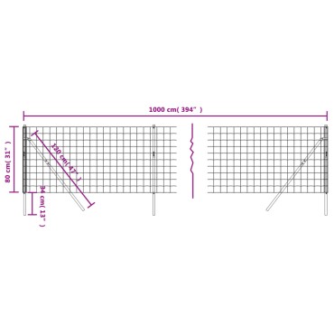 vidaXL Συρματόπλεγμα Περίφραξης Ανθρακί 0,8 x 10 μ. από Γαλβαν. Ατσάλι