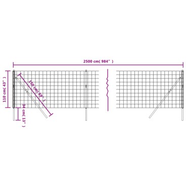 vidaXL Συρματόπλεγμα Περίφραξης Ανθρακί 1,1x25 μ. Γαλβανισμένο Ατσάλι