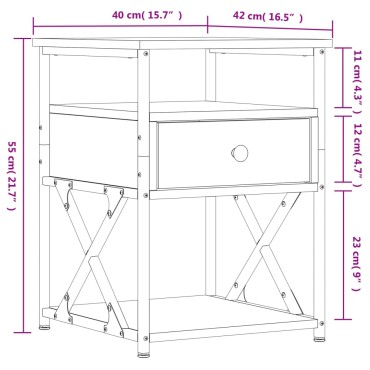 vidaXL Κομοδίνο Καπνιστή Δρυς 40x42x55cm από Επεξεργασμένο Ξύλο 1 τεμ.