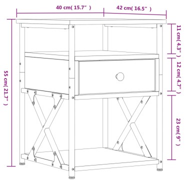 vidaXL Κομοδίνο Sonoma Δρυς 40x42x55cm από Επεξεργασμένο Ξύλο 1 τεμ.