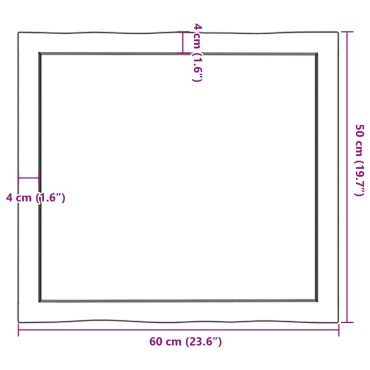 vidaXL Επιφάνεια Τραπεζιού 60x50x(2-4)cm Ακατέργαστο Μασίφ Ξύλο Δρυός 1 τεμ.