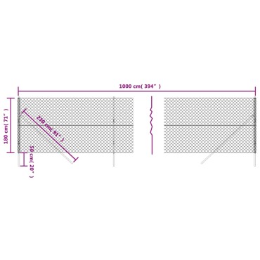 vidaXL Συρματόπλεγμα Περίφραξης Ασημί 1,8 x 10 μ. με Στύλους