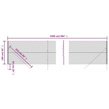 vidaXL Συρματόπλεγμα Περίφραξης Ασημί 1,6 x 25 μ. με Στύλους