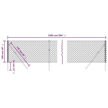 vidaXL Συρματόπλεγμα Περίφραξης Ασημί 1 x 25 μ. με Στύλους