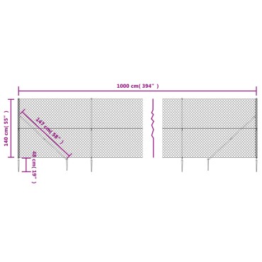 vidaXL Συρματόπλεγμα Περίφραξης Ασημί 1,4 x 10 μ. με Καρφωτές Βάσεις