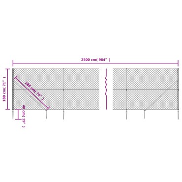 vidaXL Συρματόπλεγμα Περίφραξης Ασημί 1,8 x 25 μ. με Καρφωτές Βάσεις