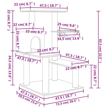 vidaXL Γατόδεντρο Σκούρο Γκρι 82,5 εκ. με Στύλους Ξυσίματος από Σιζάλ