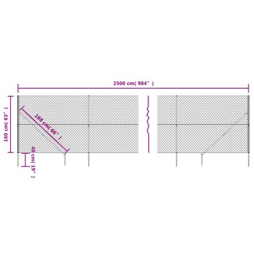 vidaXL Συρματόπλεγμα Περίφραξης Ανθρακί 1,6 x 25 μ. με Καρφωτές Βάσεις