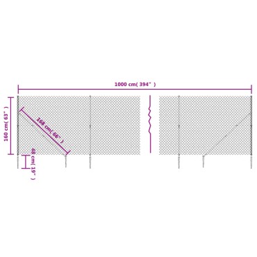 vidaXL Συρματόπλεγμα Περίφραξης Ανθρακί 1,6 x 10 μ. με Καρφωτές Βάσεις