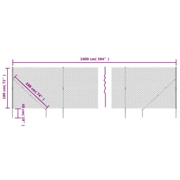 vidaXL Συρματόπλεγμα Περίφραξης Ανθρακί 1,8 x 10 μ. με Καρφωτές Βάσεις