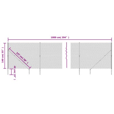 vidaXL Συρματόπλεγμα Περίφραξης Ανθρακί 1,4 x 10 μ. με Καρφωτές Βάσεις