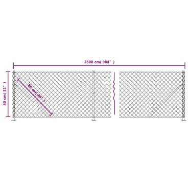 vidaXL Συρματόπλεγμα Περίφραξης Ανθρακί 0,8 x 25 μ. με Βάσεις Φλάντζα