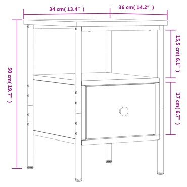 vidaXL Κομοδίνα 2 τεμ. Καφέ Δρυς 34x36x50cm Επεξεργασμένο Ξύλο